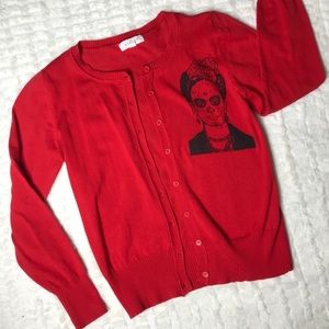 Active Red Retro Frida Kahlo Cardigan Medium